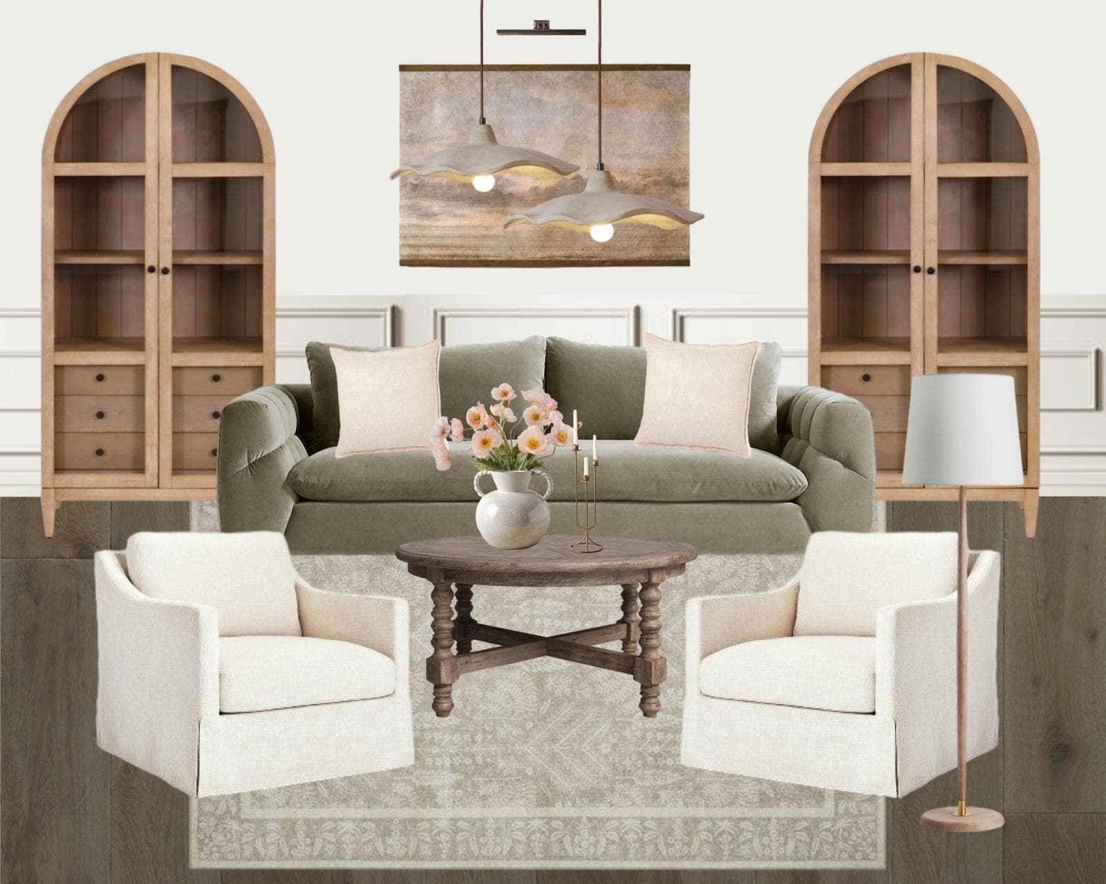 Studio McGee-Inspired Green-Beige Living Room  Mood Board and Shopping List